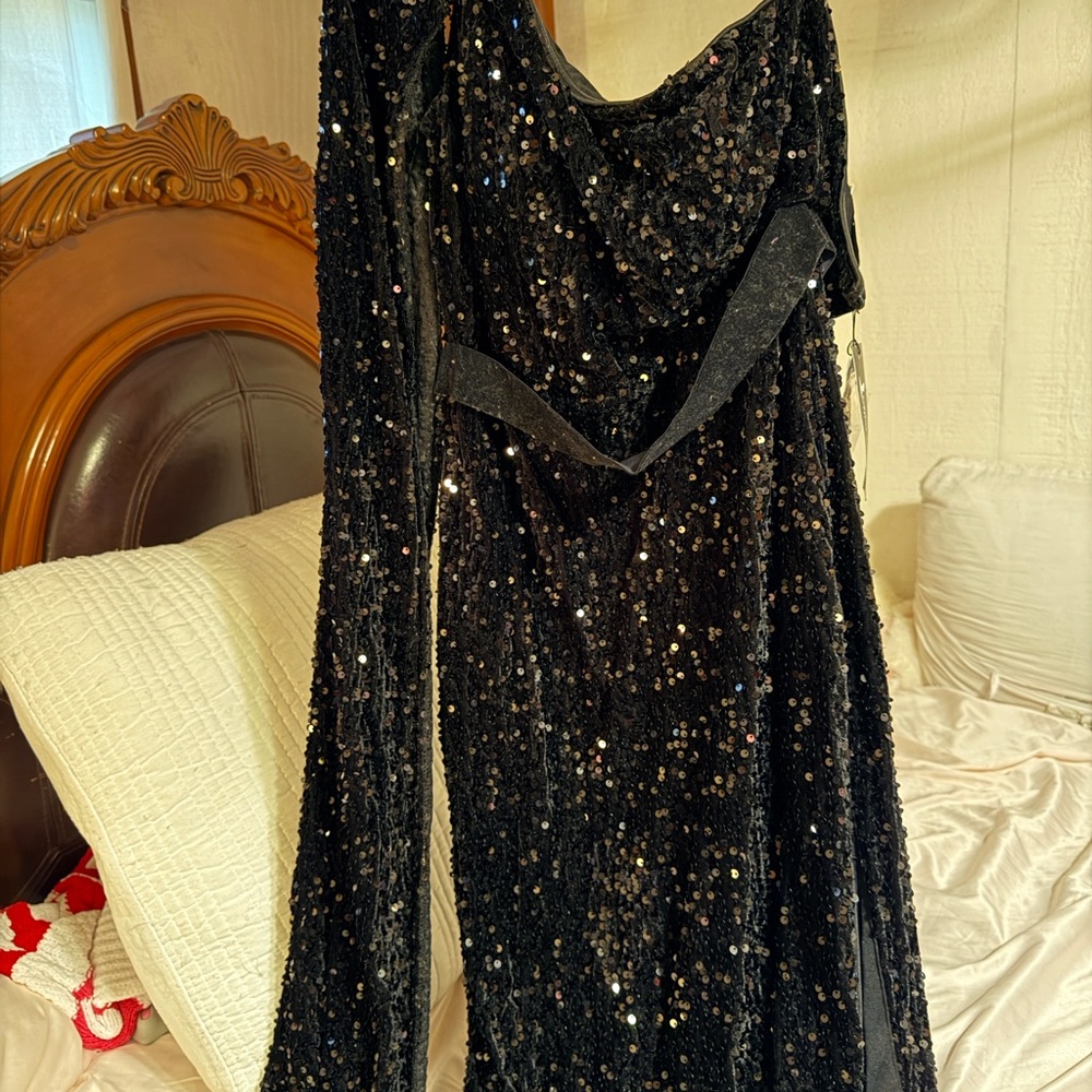 Black Sequin Long Sleeve Dress